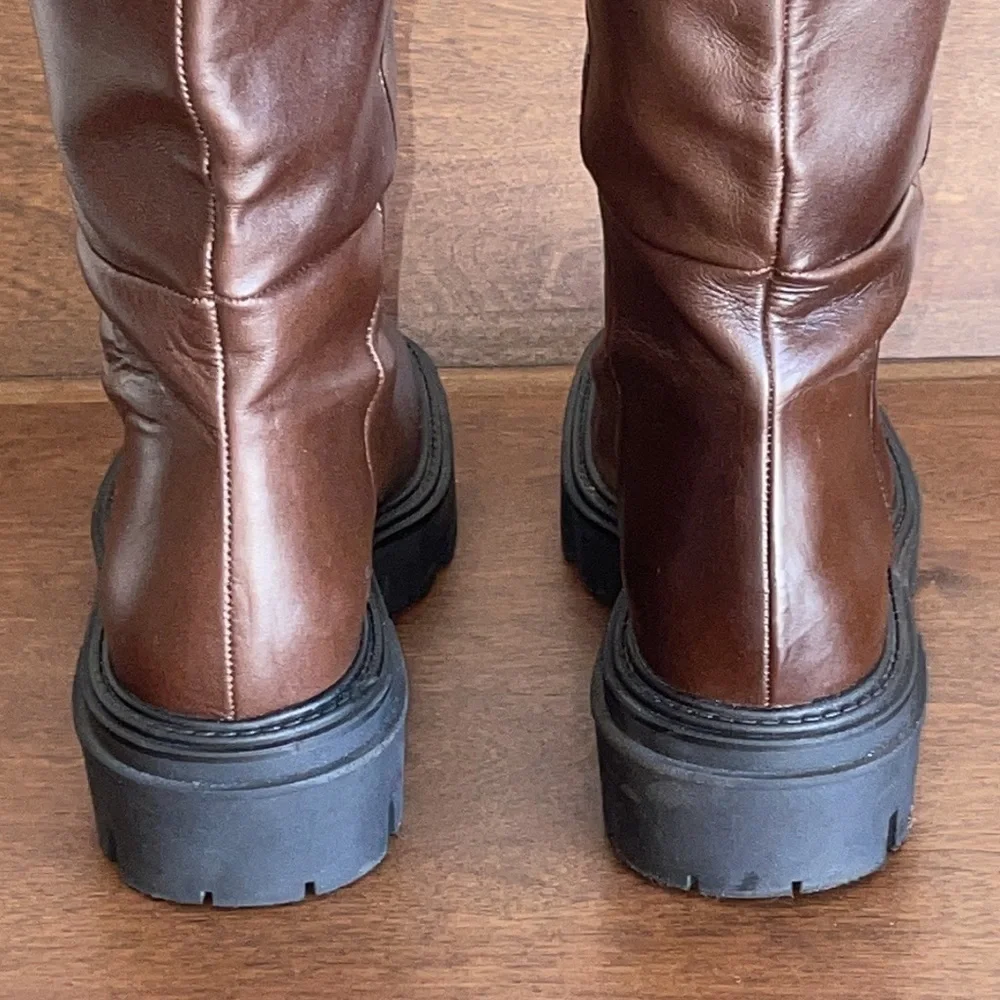 Zara Iconic Lug Heel Knee High Leather Boots Sz. 8
